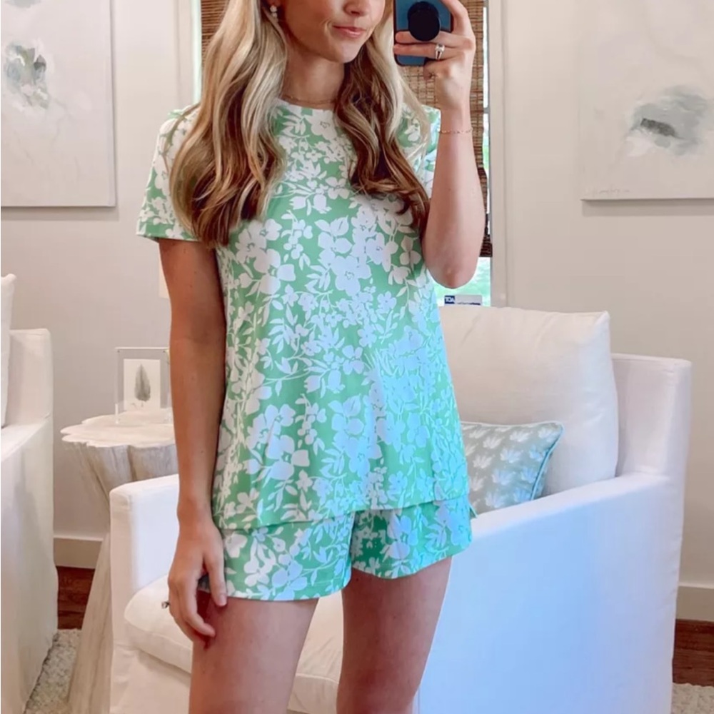 Pima Weekend Pajama Set in Green Floral